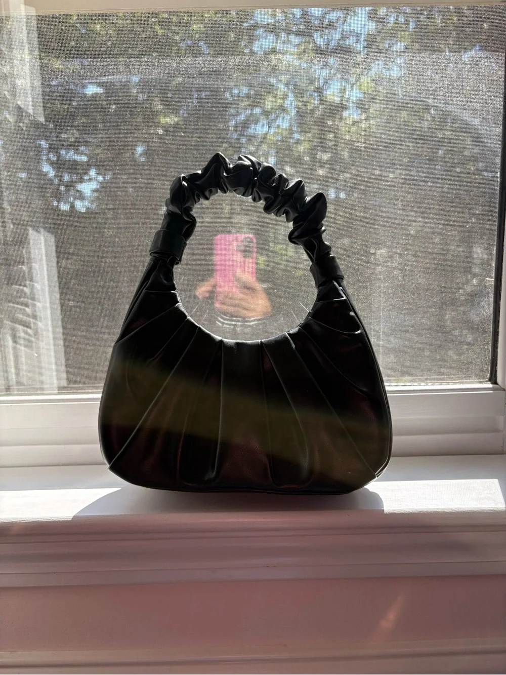 MMS Design Studio Black Ruched Handle Hobo Bag